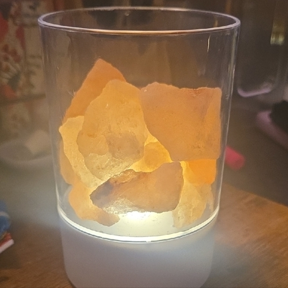 Himalayan Rock Salt Lamp White Base-w/ Warm White LED Batteries Not Included NIB